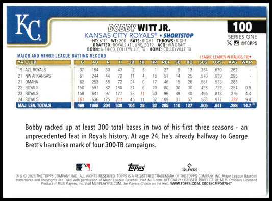 2025 Topps #100 Bobby Witt Jr. Kansas City Royals
