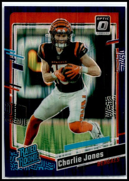2023 Donruss Optic Purple Shock #223 Charlie Jones Rookie Cincinnati Bengals