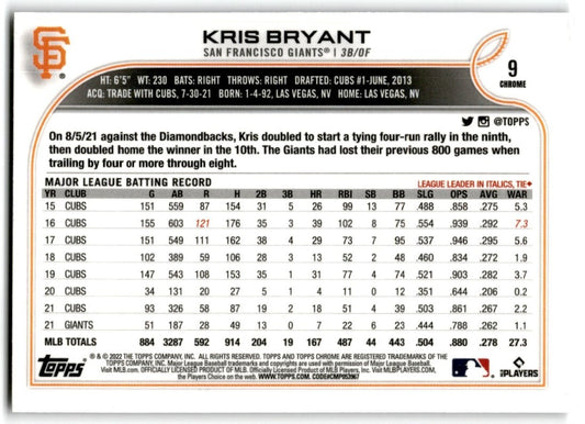 2022 Topps Chrome Prism Refractor Kris Bryant San Francisco Giants #9