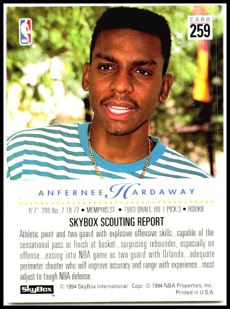 1993-94 SkyBox Premium #259 Anfernee Hardaway Rookie Orlando Magic
