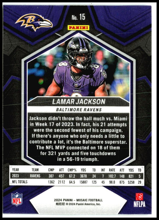 2024 Panini Mosaic #15 Lamar Jackson Baltimore Ravens