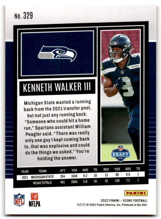 2022 Score Kenneth Walker III Rookie Seattle Seahawks #329