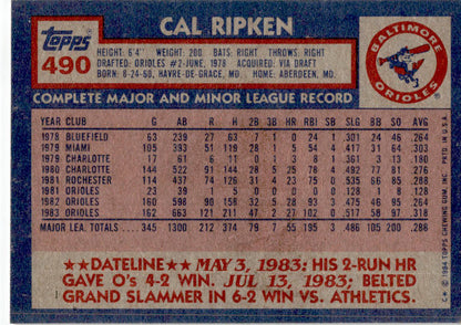 1984 Topps #490 Cal Ripken Baltimore Orioles