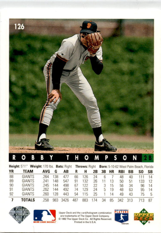 1993 Upper Deck #126 Robby Thompson San Francisco Giants