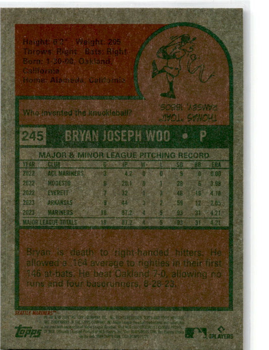 2024 Topps Heritage  Purple Chrome #245 Bryan Woo Seattle Mariners