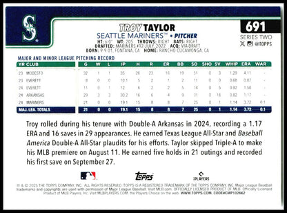 2025 Topps #691 Troy Taylor Rookie Seattle Mariners