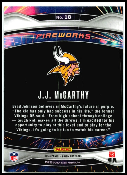2024 Panini Prizm Fireworks #18 J.J. McCarthy Minnesota Vikings