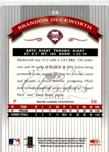 2002 Donruss Classics #24 Brandon Duckworth Philadelphia Phillies