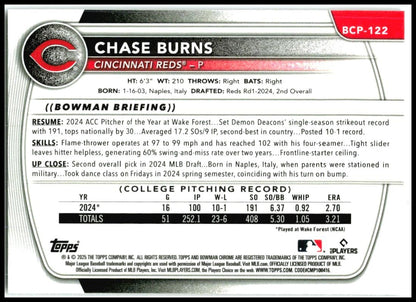 2025 Bowman Chrome Reptilian Fuchsia Refractor #BCP-122 Chase Burns Reds