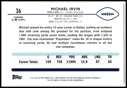 2024 Topps Chrome Pink Refractor #36 Michael Irvin Dallas Cowboys