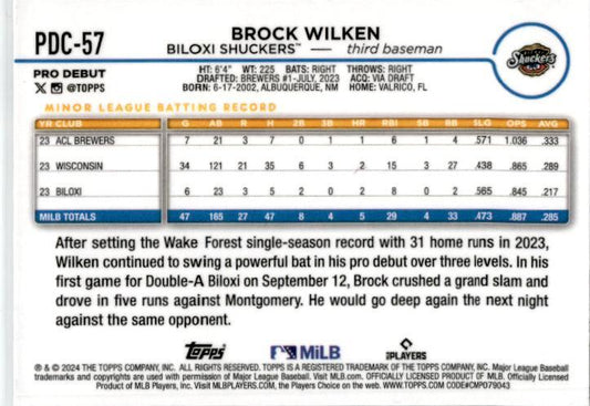 2024 Topps Pro Debut Chrome #PD-57 Brock Wilken Biloxi Shuckers