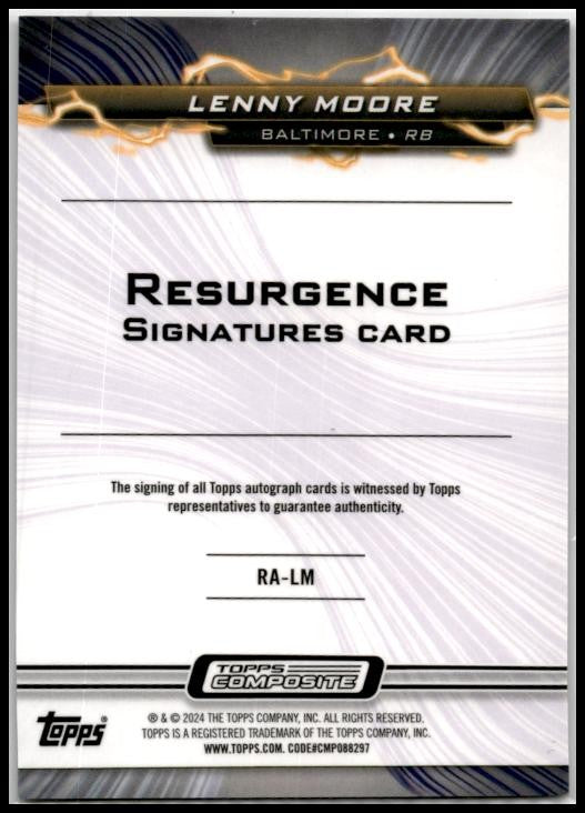 2024 Topps Composite Purple Surge Auto /199 #RA-LM Lenny Moore Colts