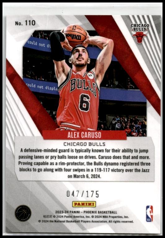 2023-24 Panini Phoenix Phoenix Green Lazer #110 Alex Caruso #/175 Chicago Bulls