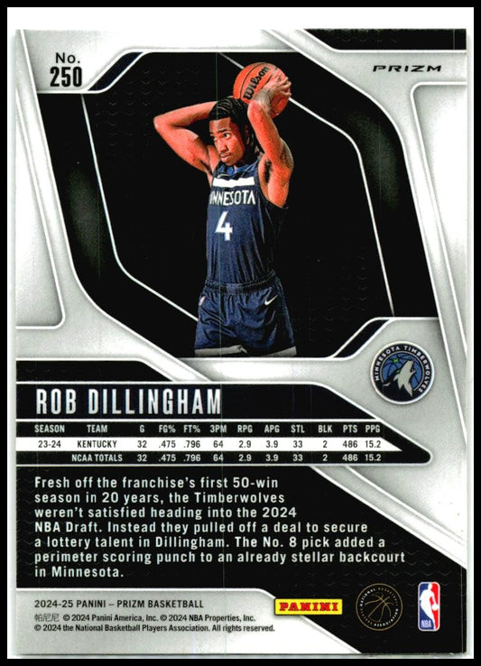 2024-25 Panini Prizm Prizms Red Ice #250 Rob Dillingham Minnesota Timberwolves