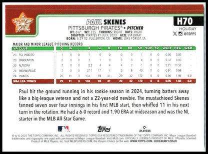 2025 Topps Holiday #H70 Paul Skenes Pittsburgh Pirates