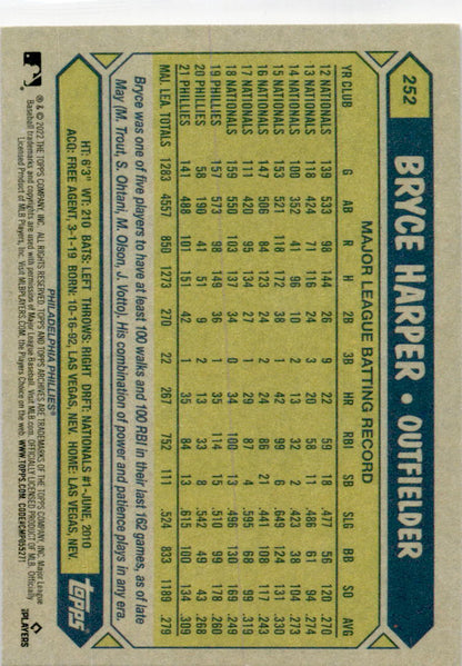 2022 Topps #252 Bryce Harper Philadelphia Phillies.
