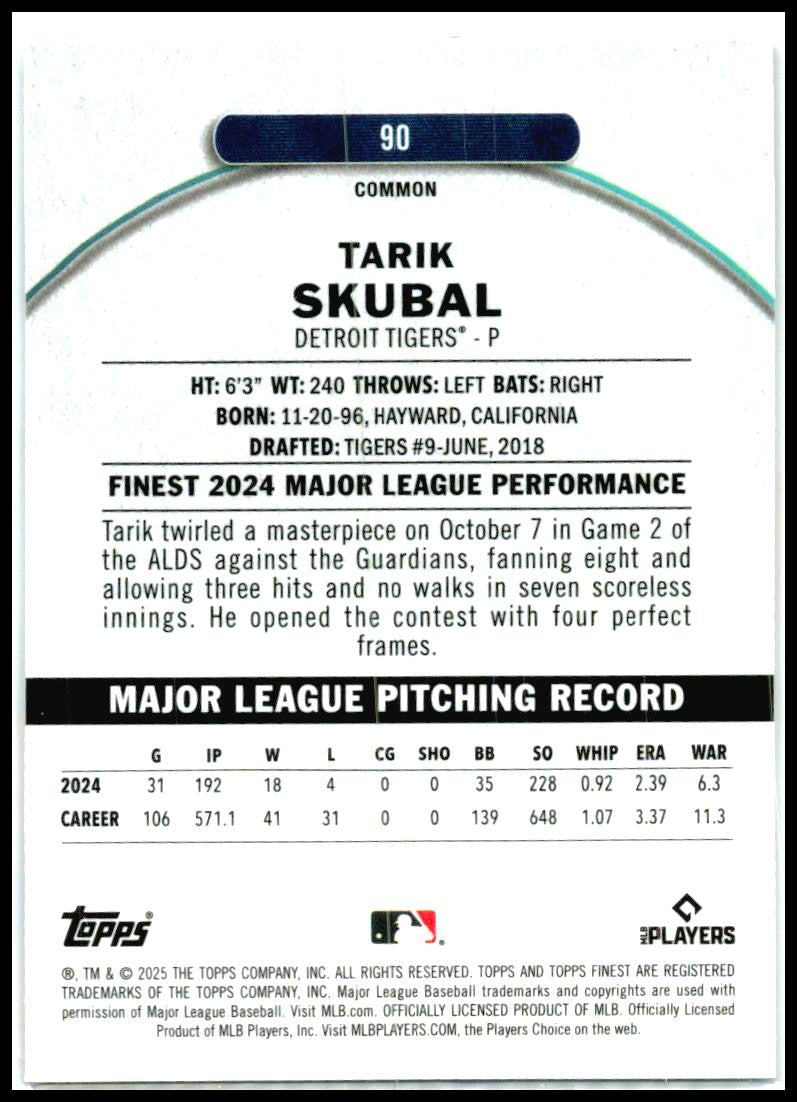 2025 Topps Finest #90 Tarik Skubal Tigers