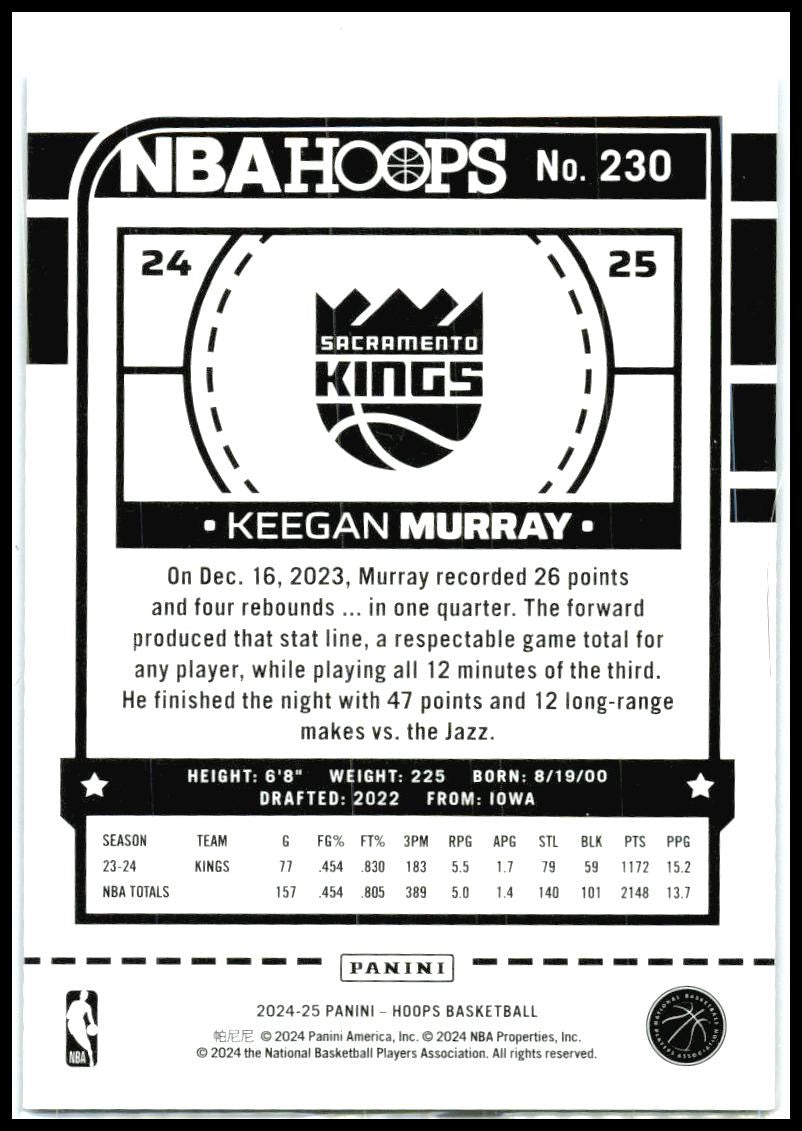 2024-25 Hoops Blue Scope #230 Keegan Murray #/99 Sacramento Kings