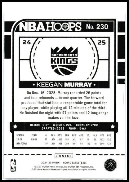 2024-25 Hoops Blue Scope #230 Keegan Murray #/99 Sacramento Kings