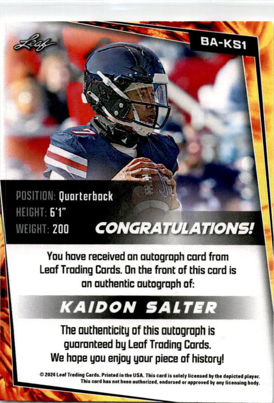 2024 Leaf #BA-KS1 Kaidon Salter Rookie Auto Liberty Flames