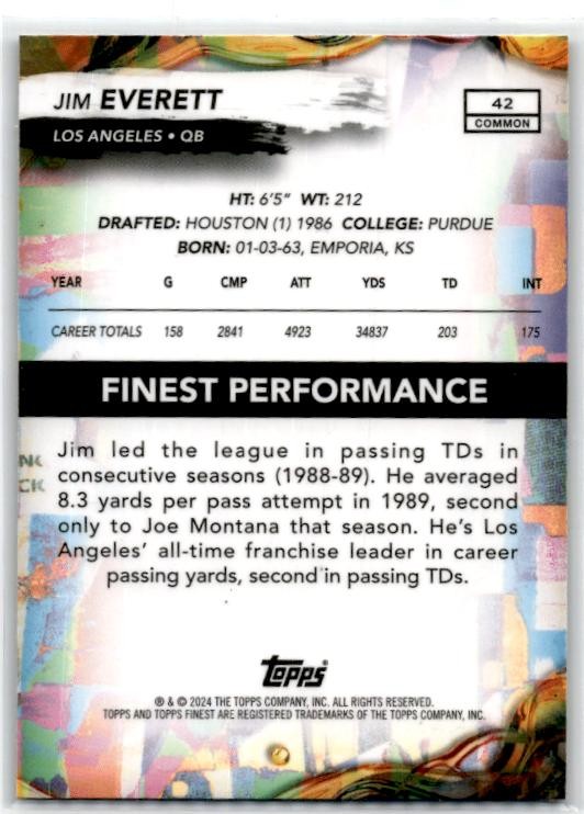2024 Topps Finest Common #42 Jim Everett LA Rams