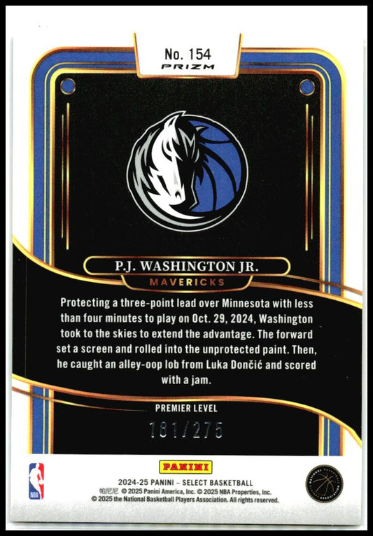 2024-25 Panini Select Orange Cracked Ice /275 #154 P.J. Washington Jr. Dallas