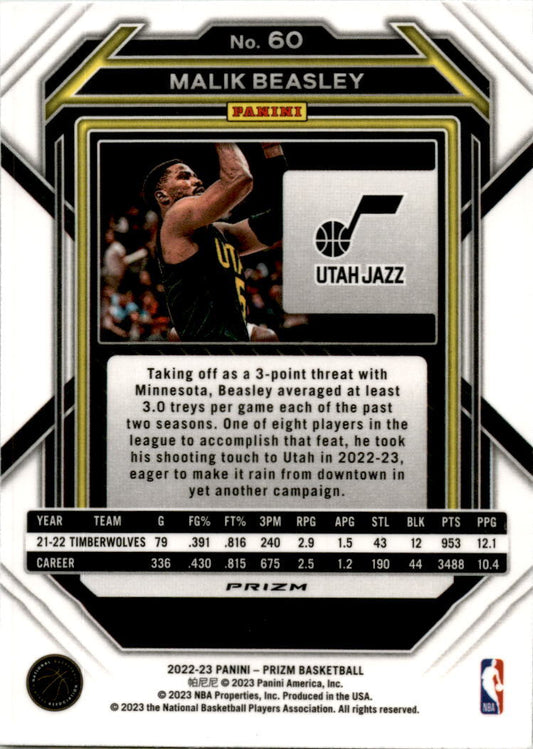 2022-23 Panini Prizm Green #60 Malik Beasley Utah Jazz