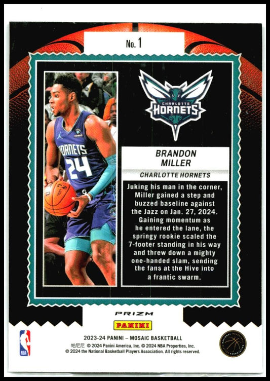 2023-24 Panini Mosaic Jam Masters Mosaic #1 Brandon Miller Charlotte Hornets