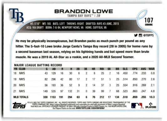 2022 Topps Chrome Sepia Refractor Brandon Lowe Tampa Bay Rays #107