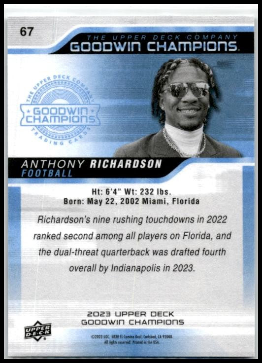 2023 Upper Deck Goodwin Champions #67 Anthony Richardson