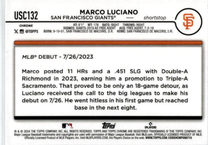 2024 Topps Chrome Update #USC132 Marco Luciano San Francisco Giants