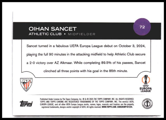 Oihan Sancet #72 2024-25 Topps Chrome UEFA Club Competitions
