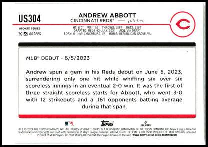 2024 Topps Update #US304 Andrew Abbott Cincinnati Reds