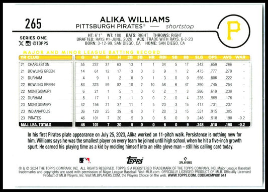 2024 Topps Holiday #265 Alika Williams Pittsburgh Pirates