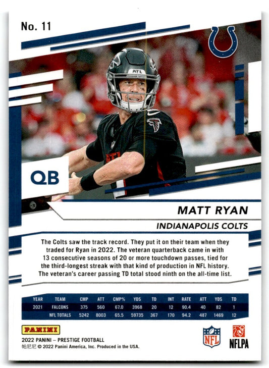 2022 Panini Prestige Xtra Points Sunburst Matt Ryan Atlanta Falcons #11