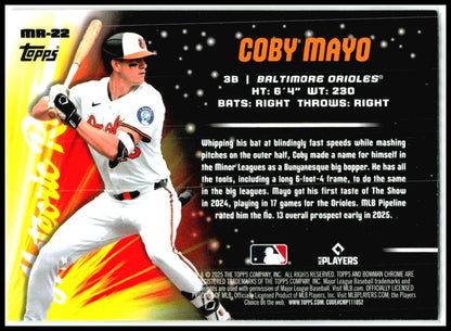 2025 Topps Chrome Meteoric Rise Mojo #mr-22 Coby Mayo Rookie Orioles