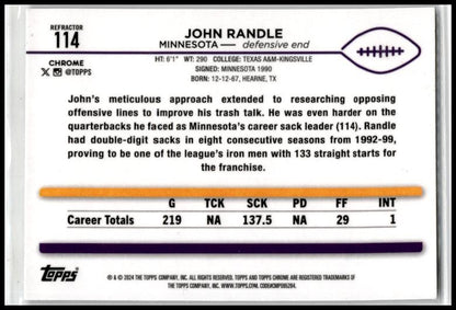 2024 Topps Chrome Refractor #114 John Randle Minnesota Vikings