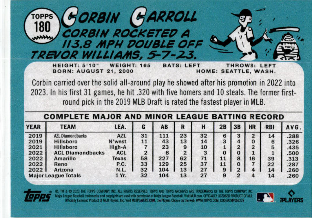 2023 Topps Archives #180 Corbin Carroll Rookie Arizona Diamondbacks