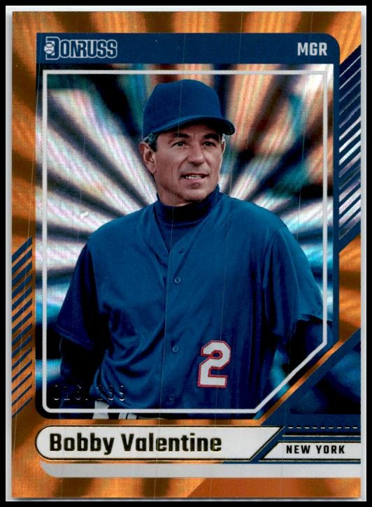 2024 Donruss Orange Laser #100 Bobby Valentine #/299 New York Mets