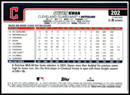 2025 Topps Chrome X-Fractors #202 Steven Kwan Cleveland Guardians