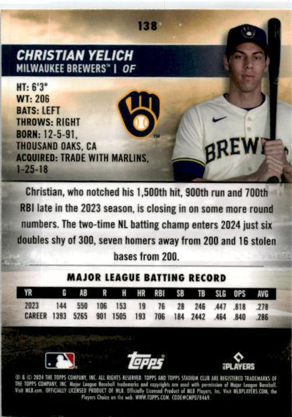2024 Stadium Club Chrome #138 Christian Yelich Milwaukee Brewers