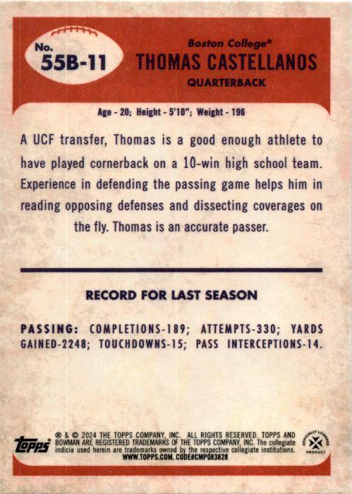 2024 Bowman University Chrome 1955 Bowman Football #55B-11 Thomas Castellanos