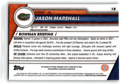 2023 Bowman University Chrome #18 Jason Marshall Auto Florida Gators