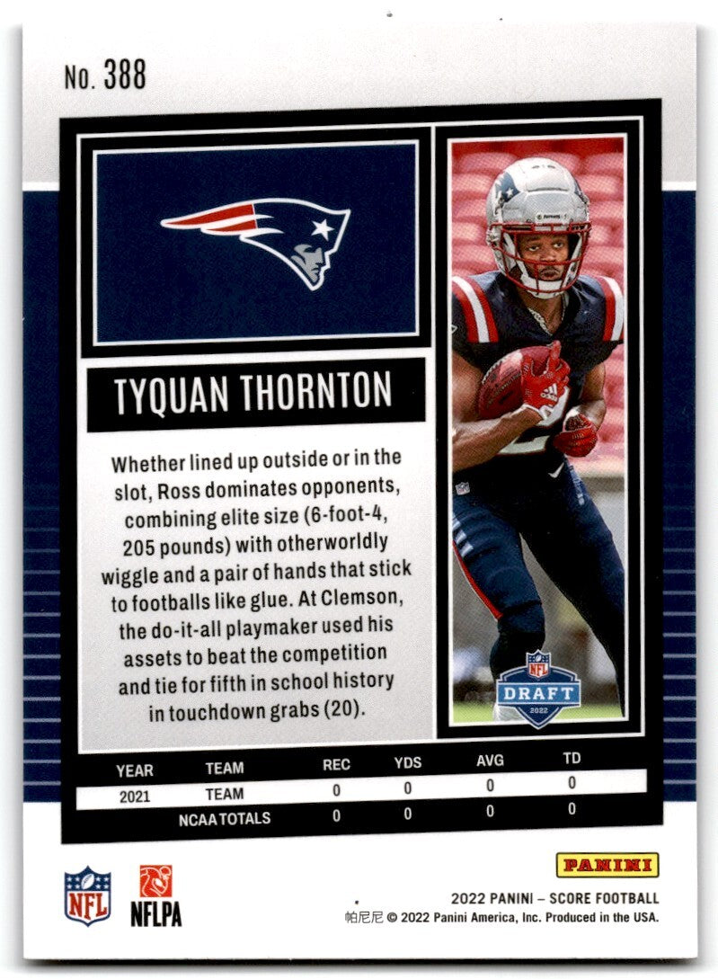 2022 Score purple Tyquan Thornton Rookie New England Patriots #388