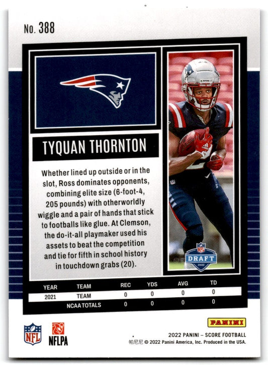 2022 Score purple Tyquan Thornton Rookie New England Patriots #388