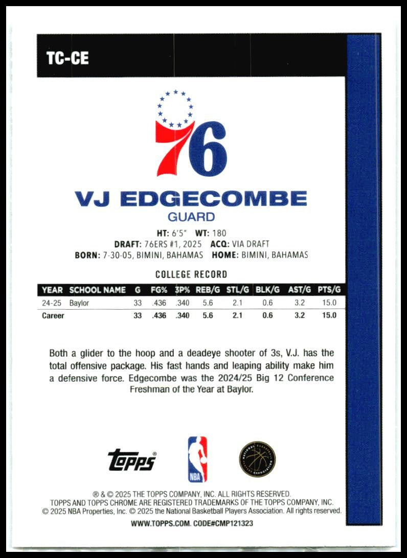 2025-26 Topps 1980-81 Topps Chrome Mojo #TC-CE VJ Edgecombe Philadelphia 76ers