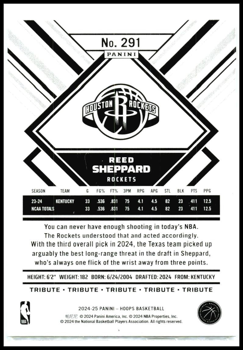 2024-25 Hoops #291 Reed Sheppard Houston Rockets