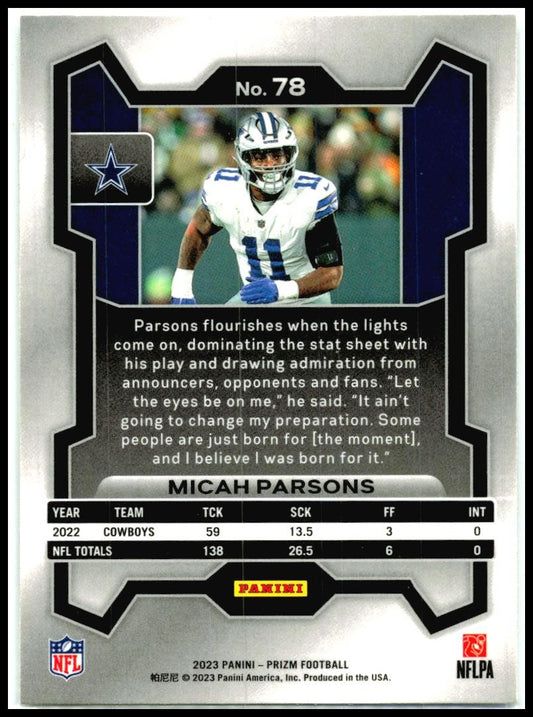 2023 Panini Prizm #78 Micah Parsons Dallas Cowboys