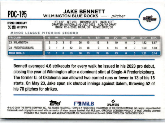 2024 Topps Chrome Pro Debut #PDC-195 Jake Bennett Washington Nationals