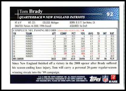 2009 Topps Kickoff #92 Tom Brady New England Patriots